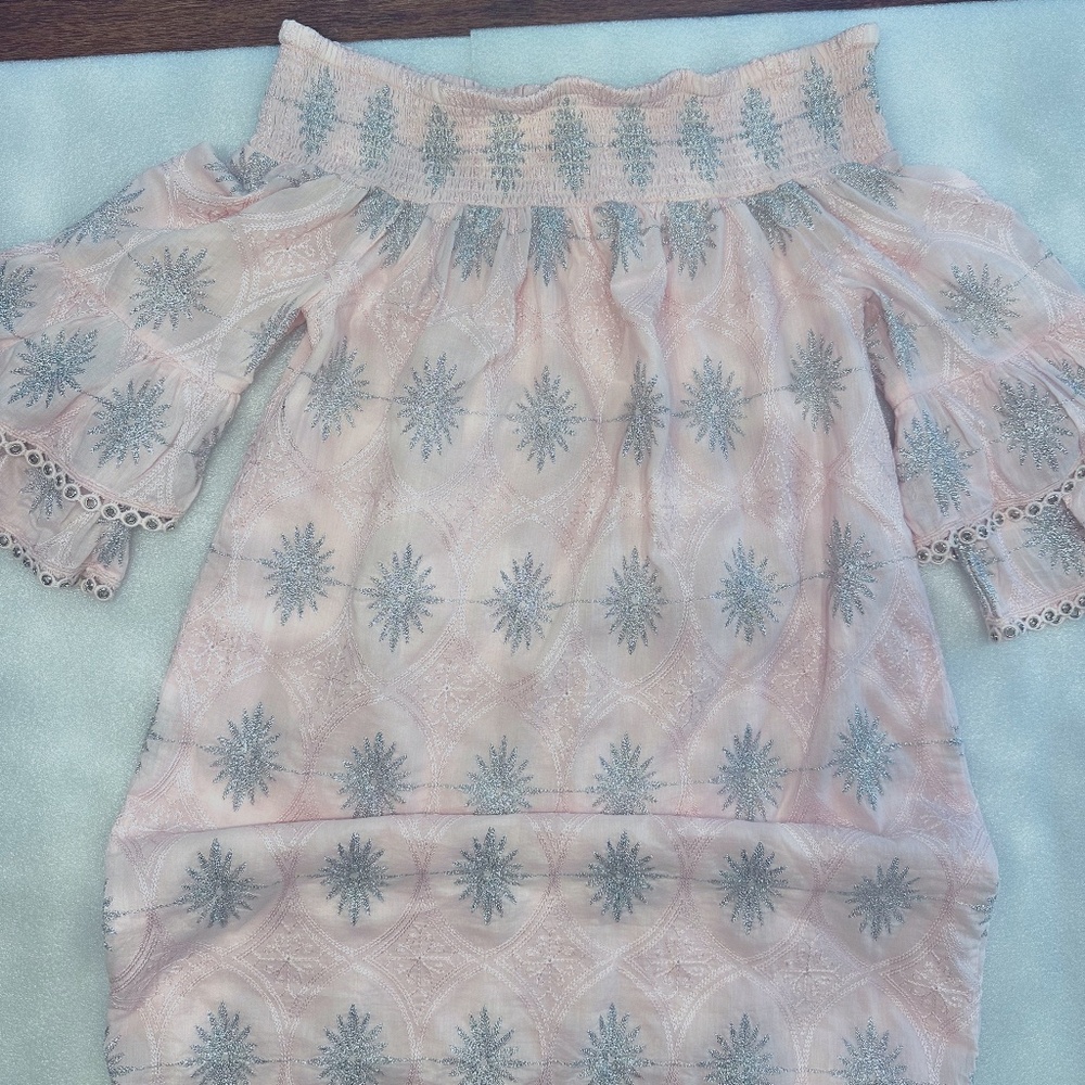Boston Proper Size Medium Pink & Silver Metallic Off-the-Shoulder Dress